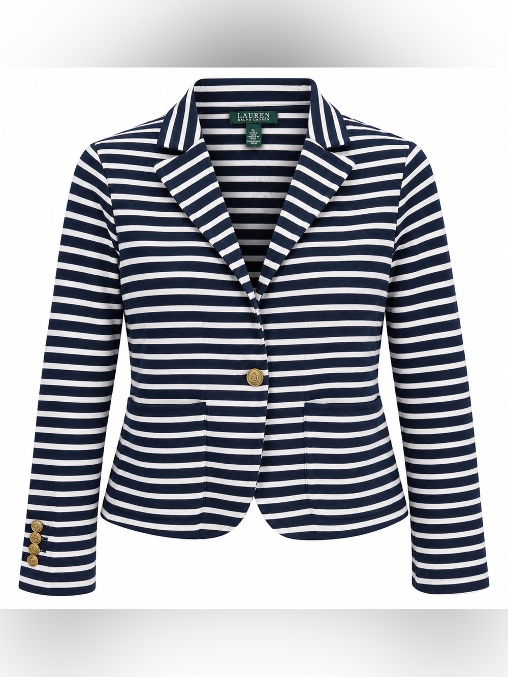 LAUREN RALPH LAUREN Navy White Stripe Cotton Blazer Jacket Women's Petite Large
